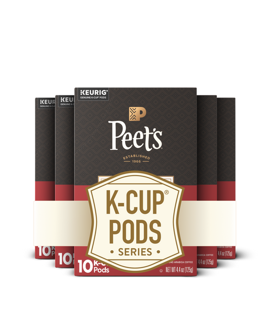 Packaging of Peet's K-Cup coffee pods with a white background