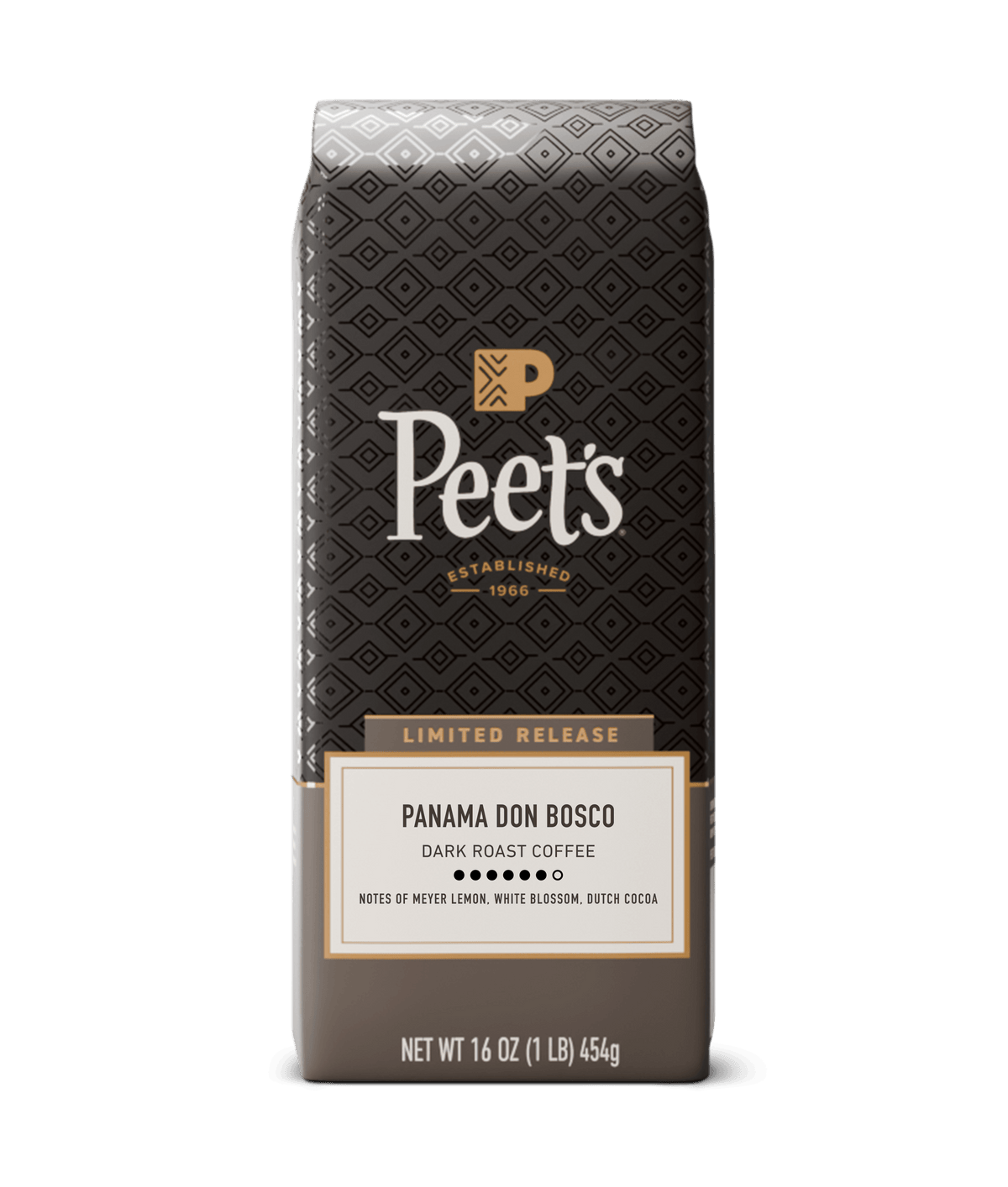 Peet's coffee bag with 'Panama Don Bosco' label on a white background