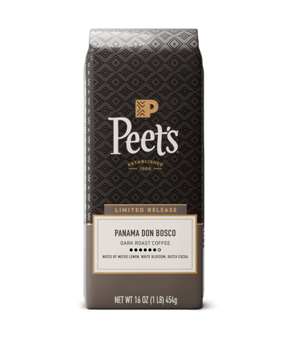 Peet's coffee bag with 'Panama Don Bosco' label on a white background
