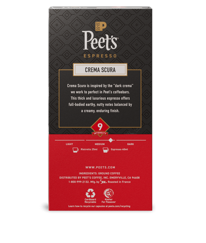 Peet's Espresso Crema Scura coffee package on a white background - back
