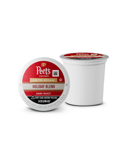 Two Peet's Coffee Holiday Blend K-Cups on a white background